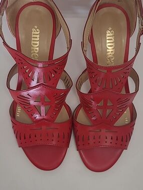 Andrea Rojo Red Heeled Sandals Women's Size 5